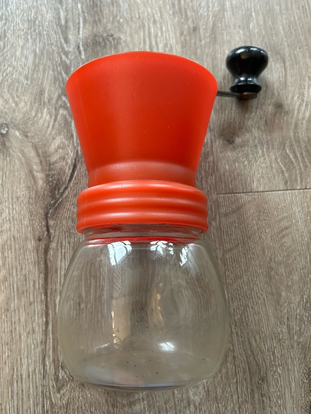 Vintage MCM Red/Orange Manual Coffee Grinder with Glass Jar